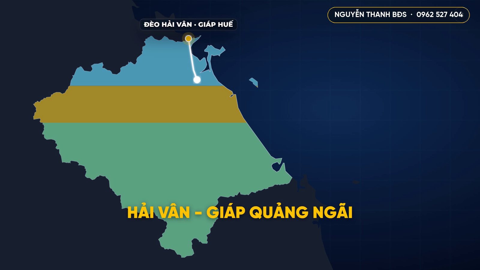 Bản đồ Đà Nẵng mới tô ba màu, điểm đầu ở đèo Hải Vân giáp Huế và dòng chữ Hải Vân giáp Quảng Ngãi