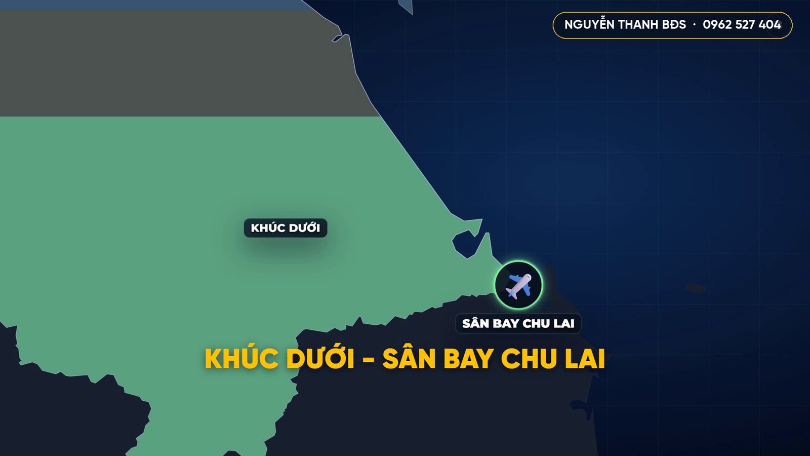 Bản đồ khúc dưới Đà Nẵng mới với biểu tượng sân bay Chu Lai và dòng chữ khúc dưới sân bay Chu Lai