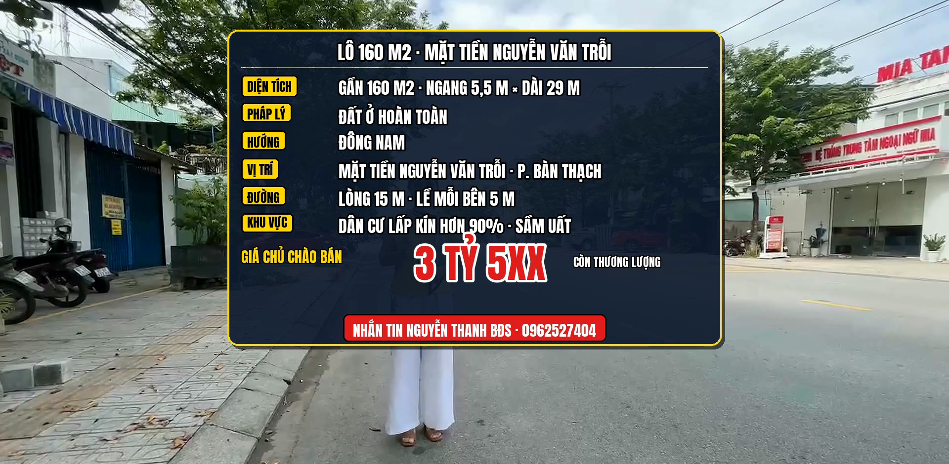 Bảng thông số lô 160m2 mặt tiền Nguyễn Văn Trỗi phường Bàn Thạch Tam Kỳ giá 3 tỷ 5xx
