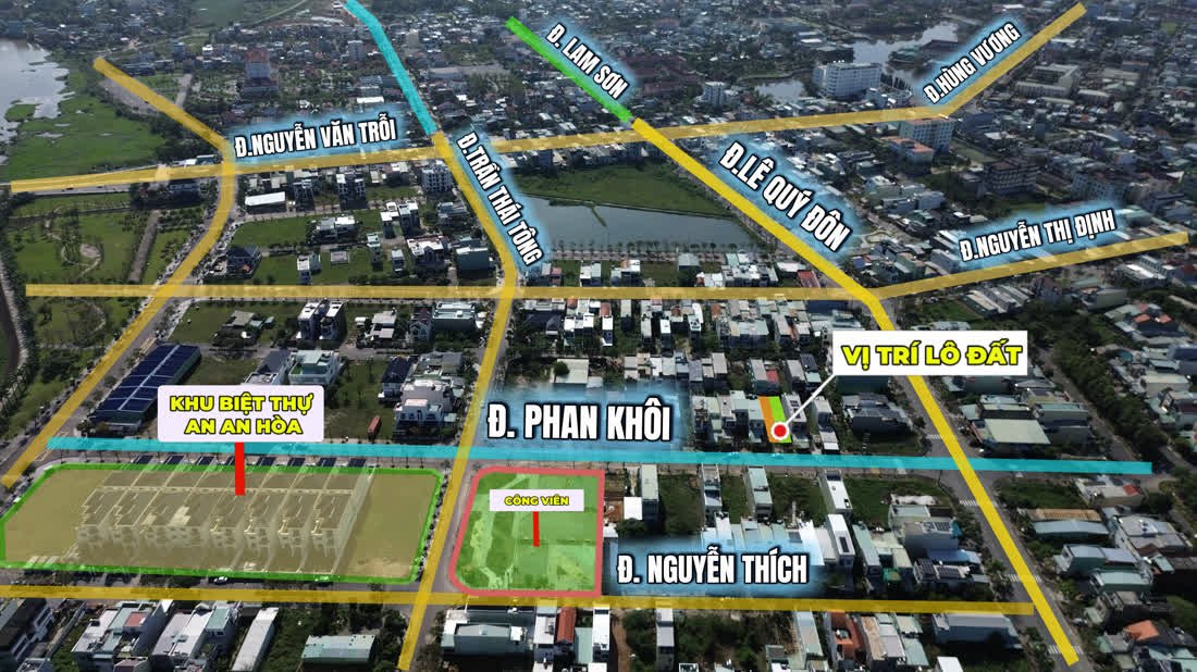 Bản đồ vị trí lô đất 180m2 trên đường Phan Khôi, khu ADB Tam Kỳ, cạnh khu biệt thự An An Hòa và công viên
