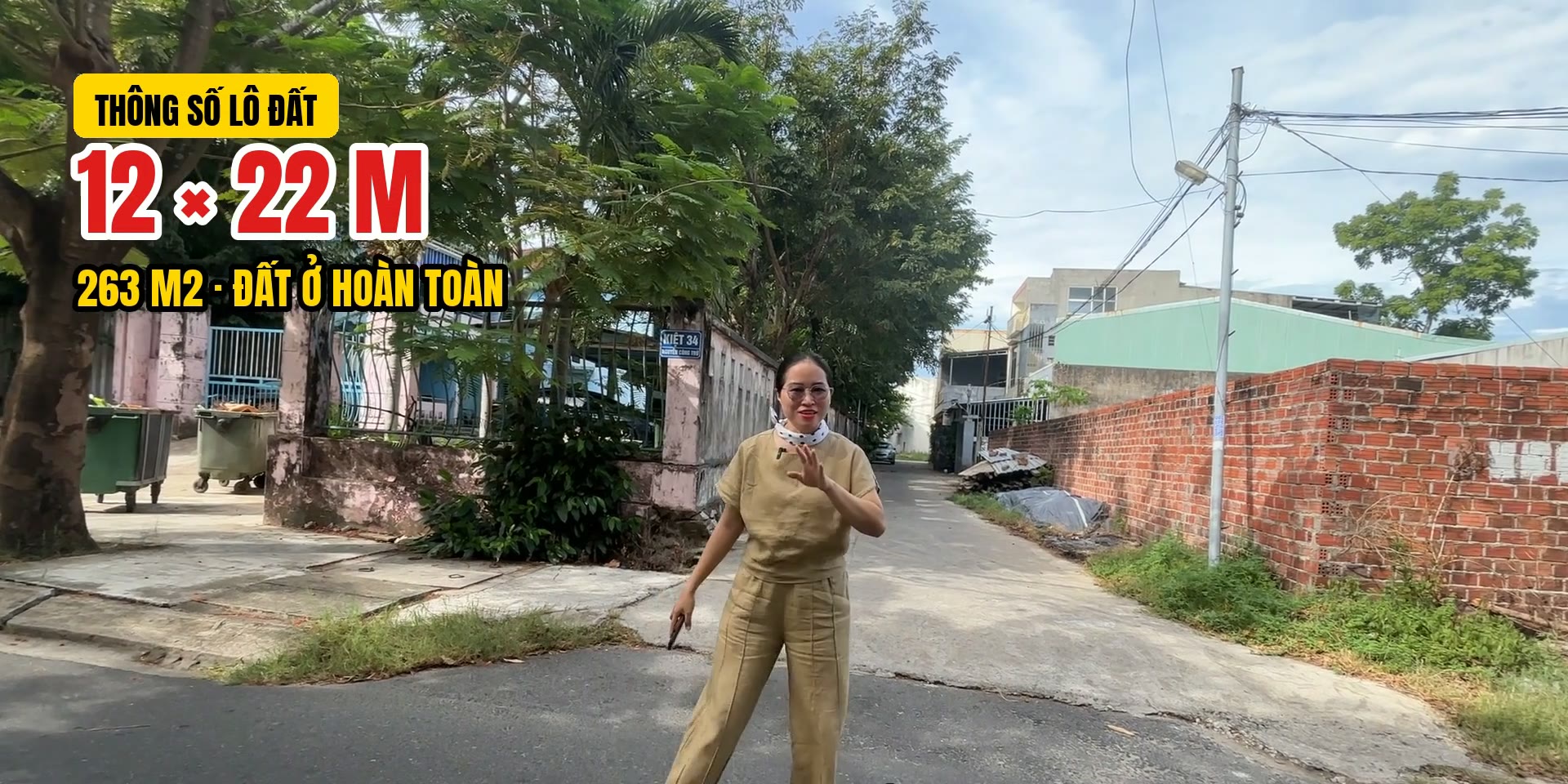 Đồ hoạ thông số lô đất 12 x 22 m, 263 m², đất ở hoàn toàn