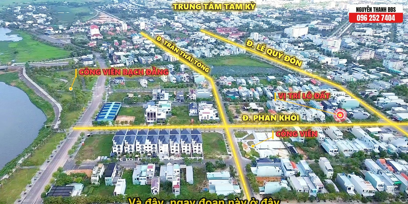 Bản đồ vị trí lô đất trên đường Phan Khôi khu ADB Tam Kỳ so với Trần Thái Tông, Lê Quý Đôn, công viên Bạch Đằng và công viên trung tâm