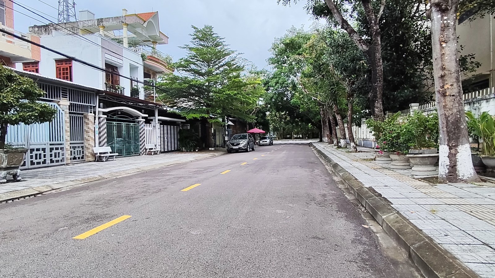 Đường Đỗ Đăng Tuyển Tam Kỳ buổi chiều, nhà cửa hai bên yên tĩnh, cây xanh trước nhà
